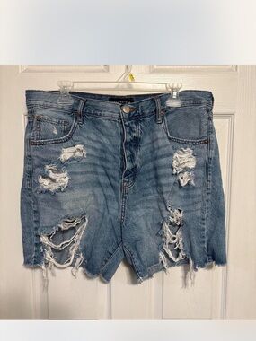 Aeropostale 90’s Baggy-  Distressed Light Blue Denim Cutoff Shorts